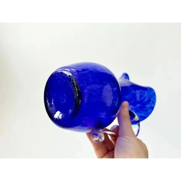 Cobalt Blue Tortoise Shell Patterned Midcentury Modern Retro Vintage Pitcher - Picture 7 of 8